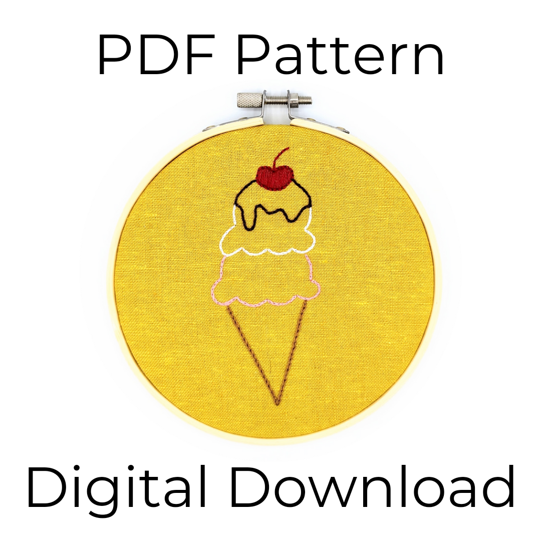 PDF: Ice Cream Cone 5-Stitch Sampler - Beginner Embroidery Pattern