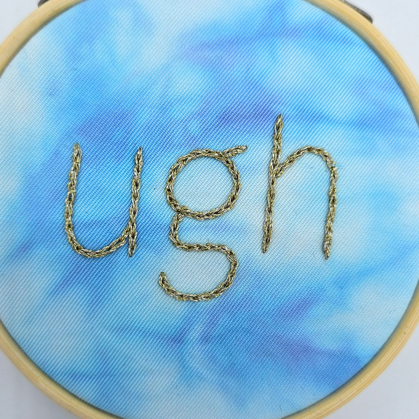 Metallic Gold & Blue Tie-Dye Ugh Embroidery Hoop Art