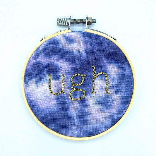 Metallic Gold & Purple Tie-Dye Ugh Embroidery Hoop Art