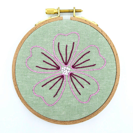 Common Mallow Flower Embroidery Hoop Art