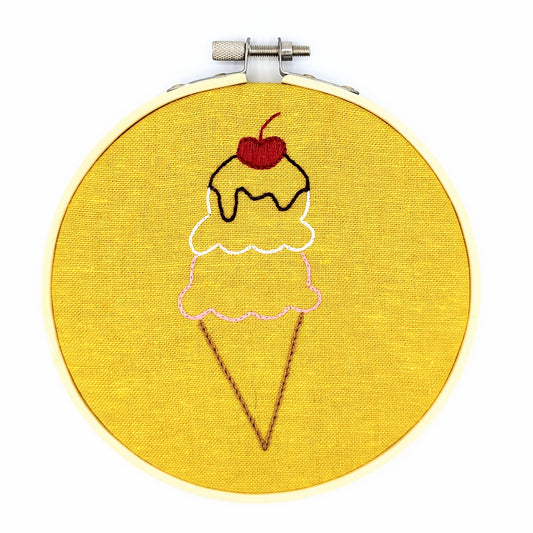 Ice Cream Cone 5-Stitch Sampler - Beginner Embroidery Kit
