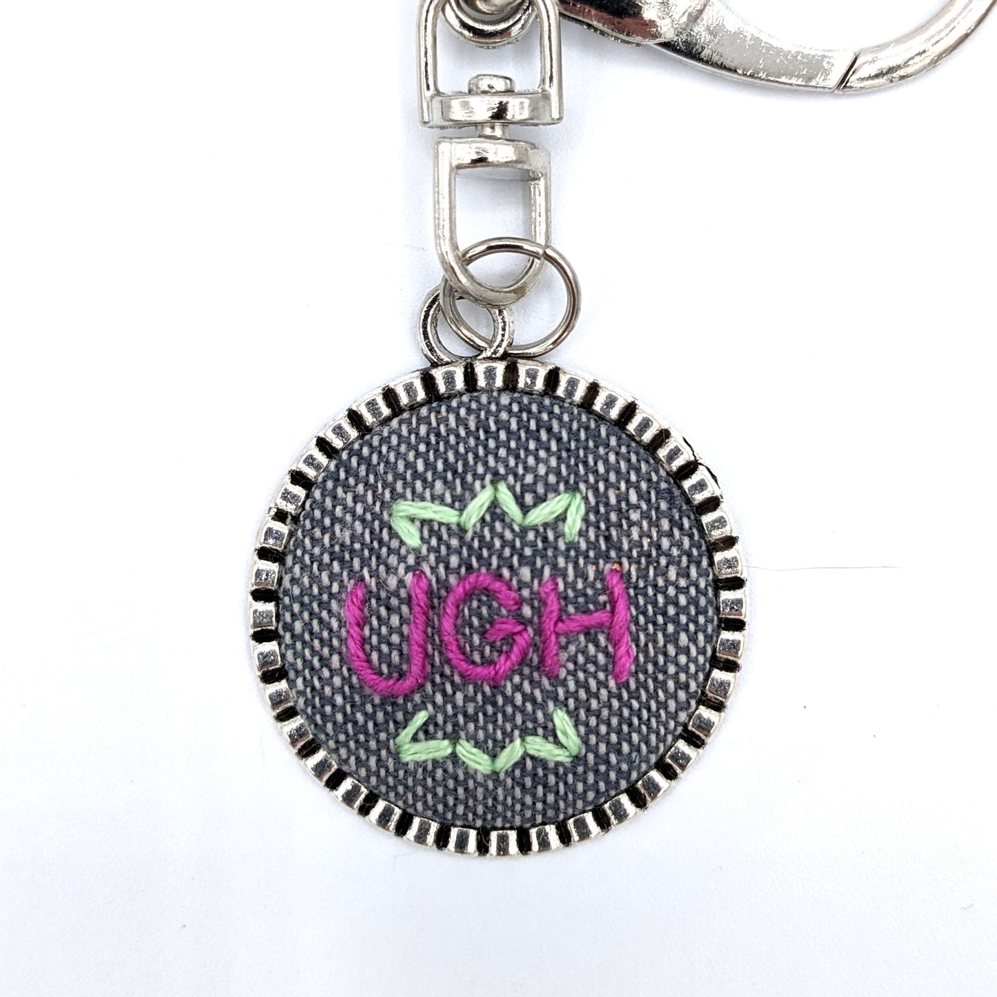 Pink & Green Ugh Keychain (Grey & Silver)