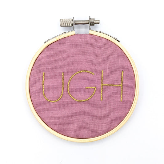 Yellow & Pink Ugh Embroidery Hoop Art