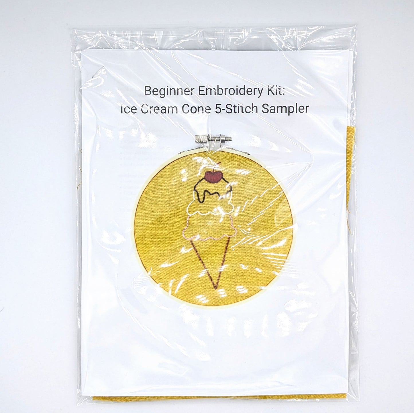 Ice Cream Cone 5-Stitch Sampler - Beginner Embroidery Kit