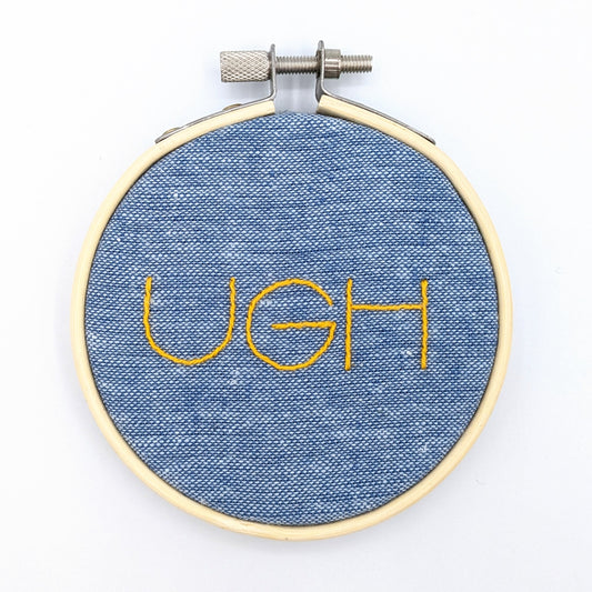Yellow & Blue Ugh Embroidery Hoop Art