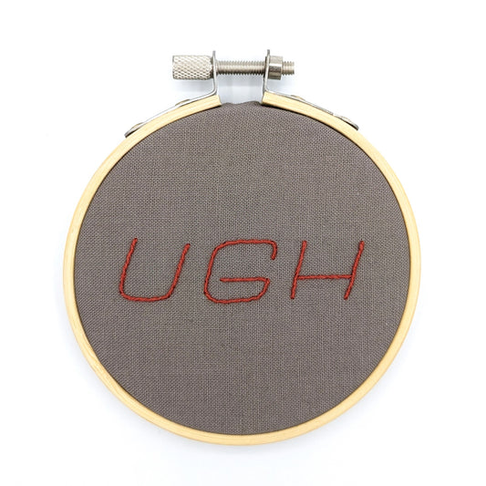 Red & Grey Ugh Embroidery Hoop Art