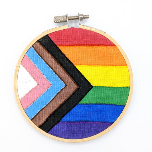 Pride Progress Flag Embroidery Hoop Art