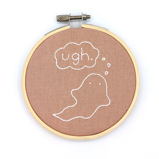 Peach Ghost Ugh Embroidery Hoop Art