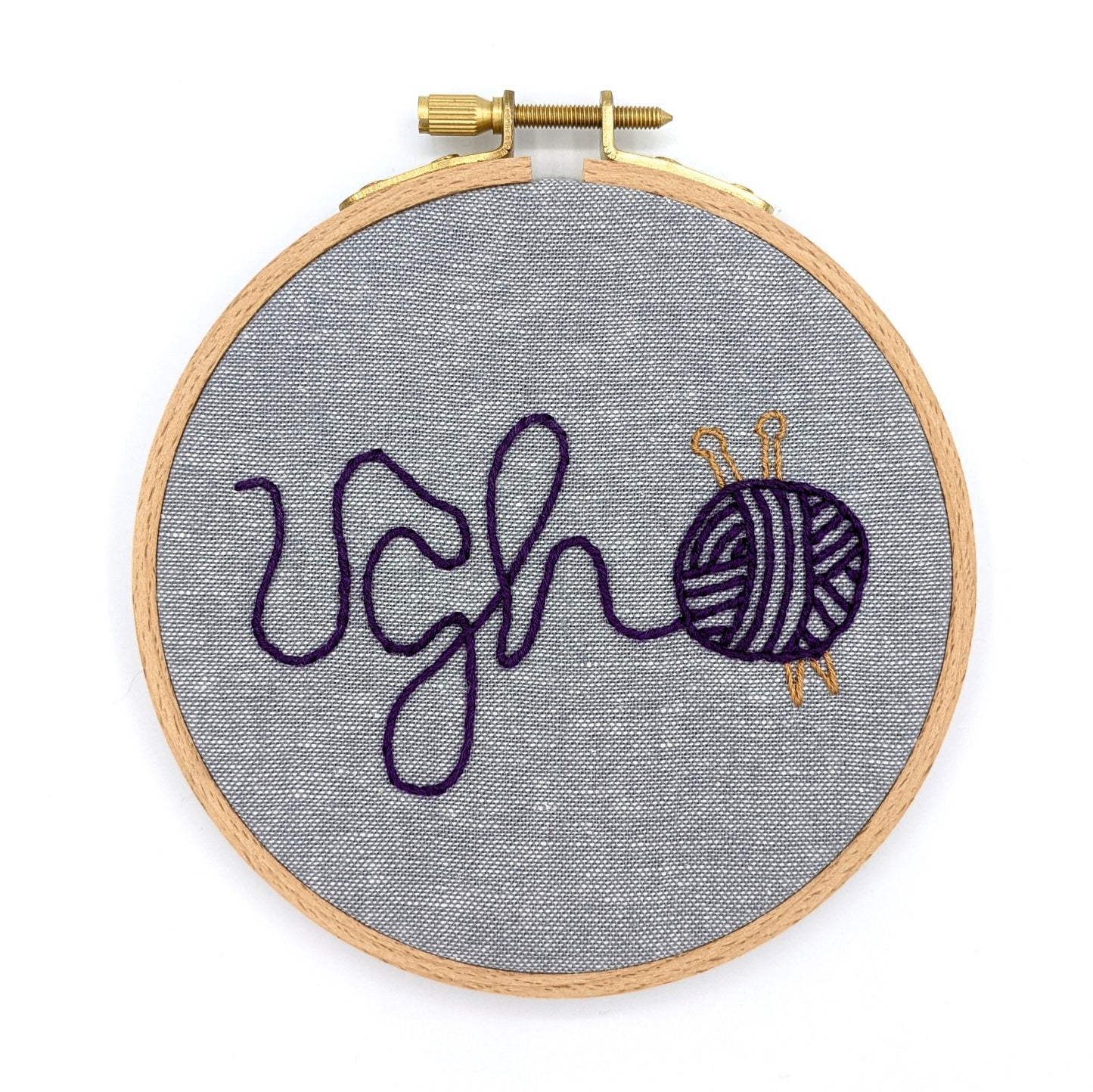 Purple Knitting Ugh Embroidery Hoop Art