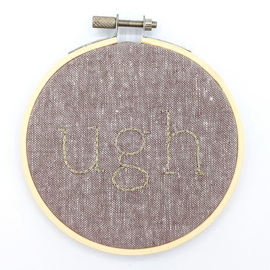 Metallic Gold & Mauve Ugh Embroidery Hoop Art