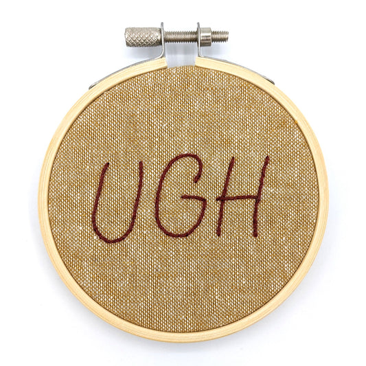 Red & Gold Ugh Embroidery Hoop Art
