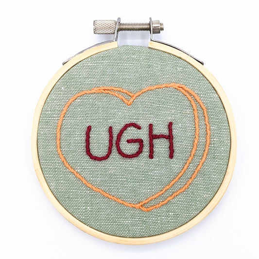 Orange & Green Candy Heart Ugh Embroidery Hoop Art
