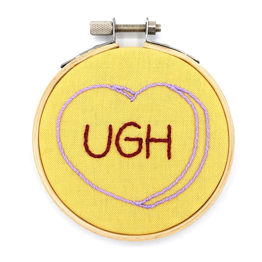Purple & Yellow Candy Heart Ugh Embroidery Hoop Art