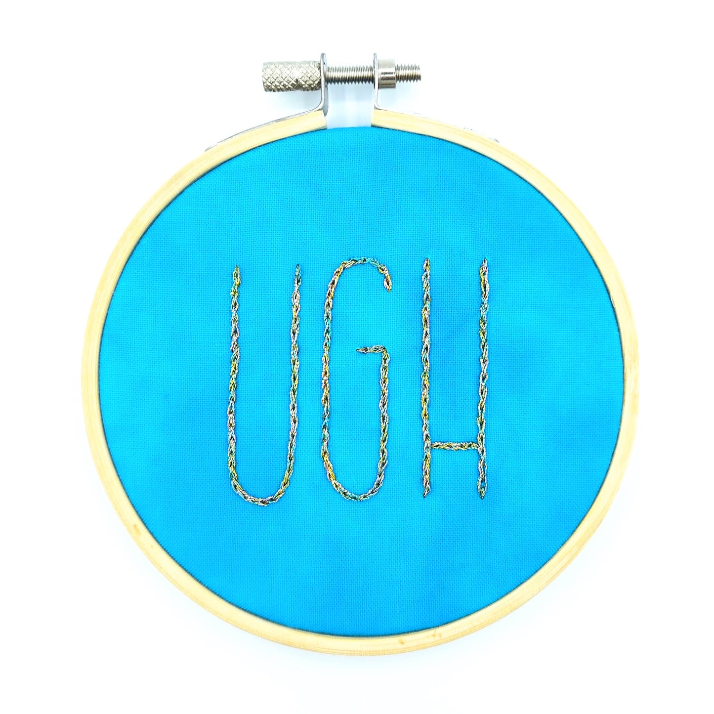 Metallic Multicolor & Teal Tie-Dye Ugh Embroidery Hoop Art