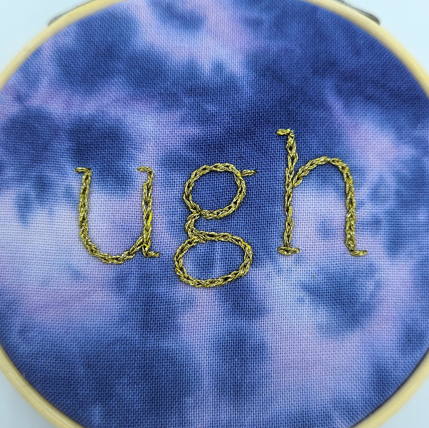 Metallic Gold & Purple Tie-Dye Ugh Embroidery Hoop Art