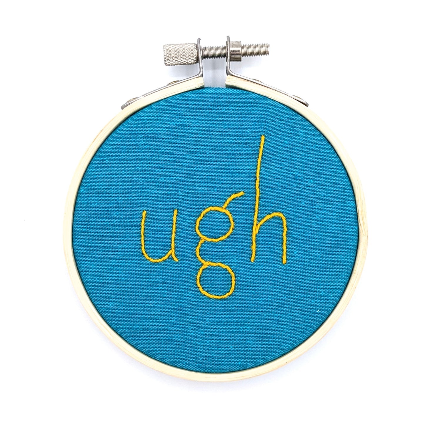 Yellow & Teal Ugh Embroidery Hoop Art