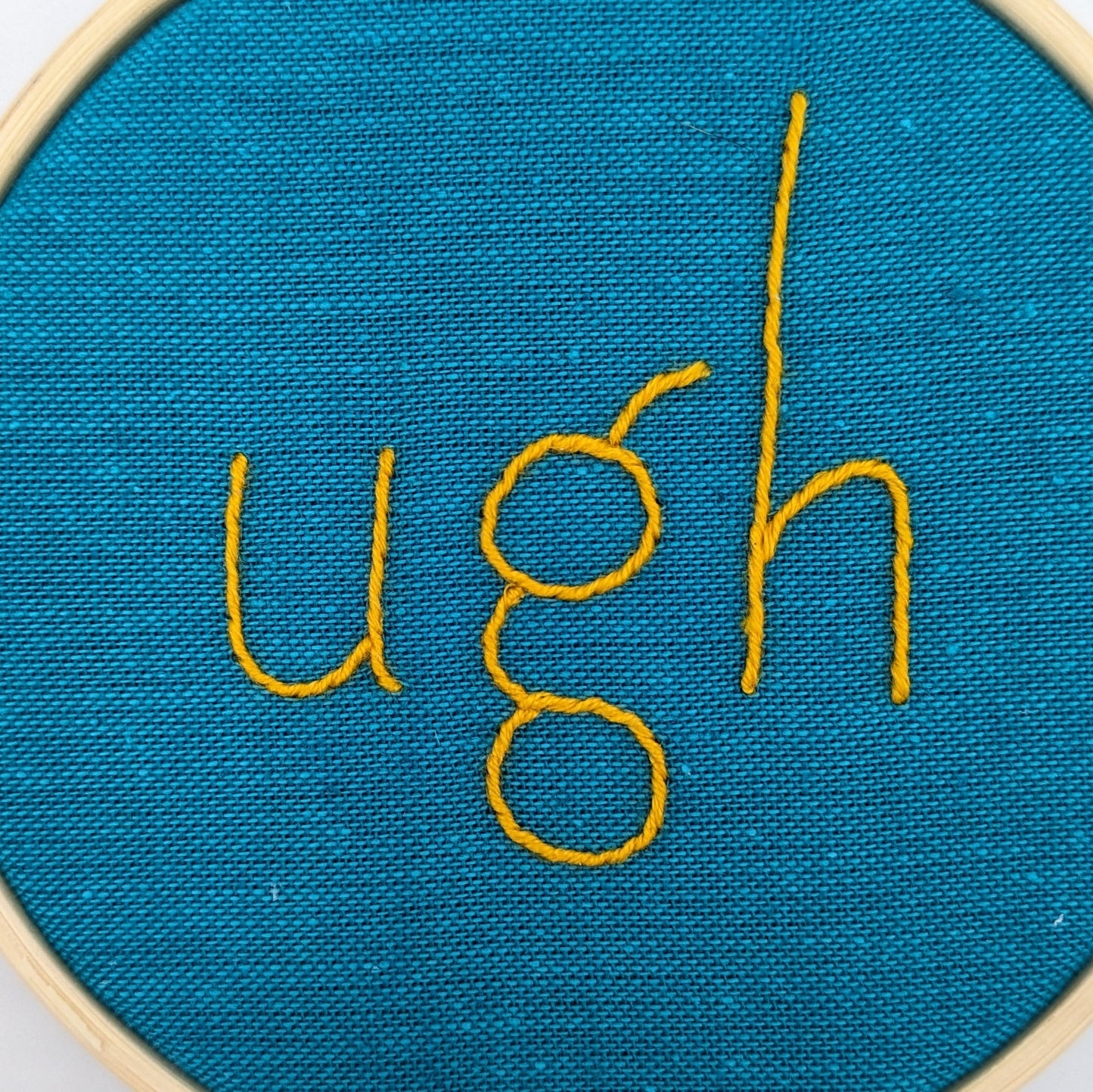 Yellow & Teal Ugh Embroidery Hoop Art