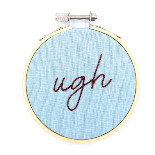 Mauve & Blue Ugh Embroidery Hoop Art