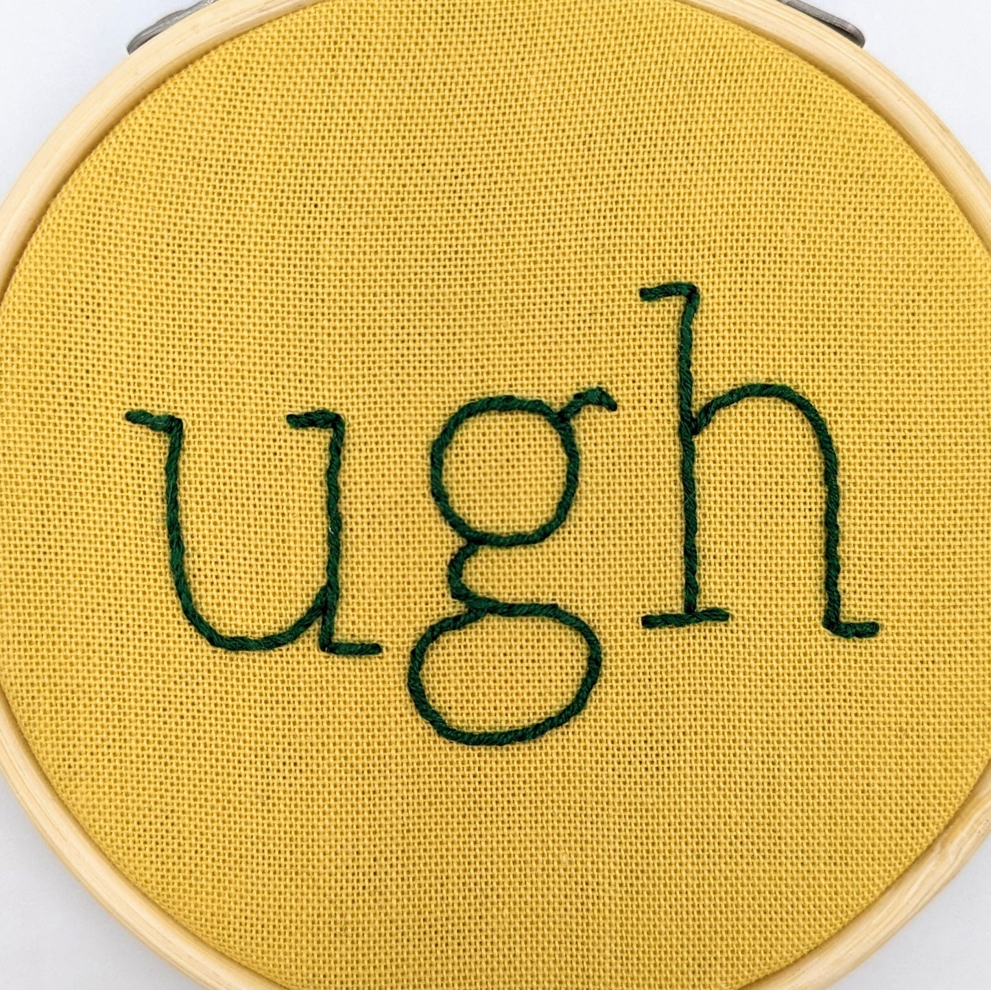 Green & Yellow Ugh Embroidery Hoop Art