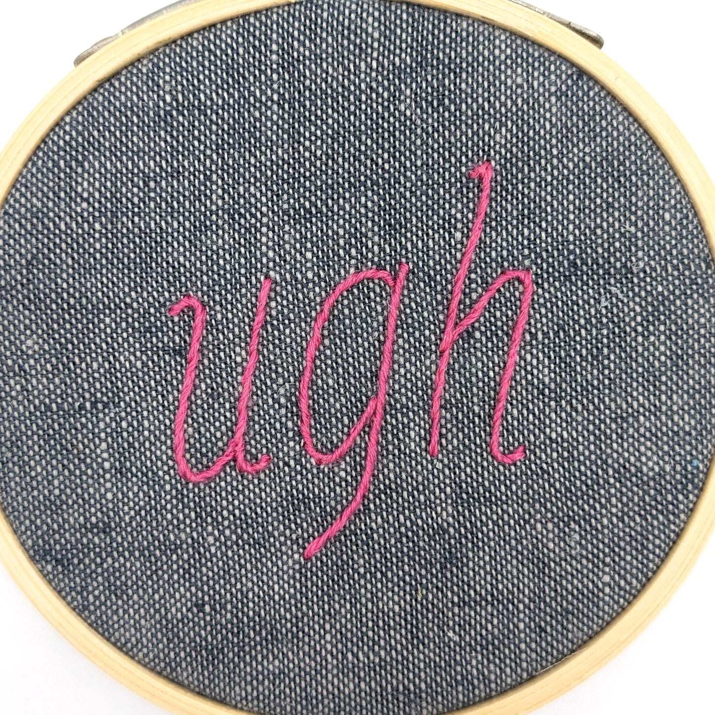 Pink & Grey Ugh Embroidery Hoop Art