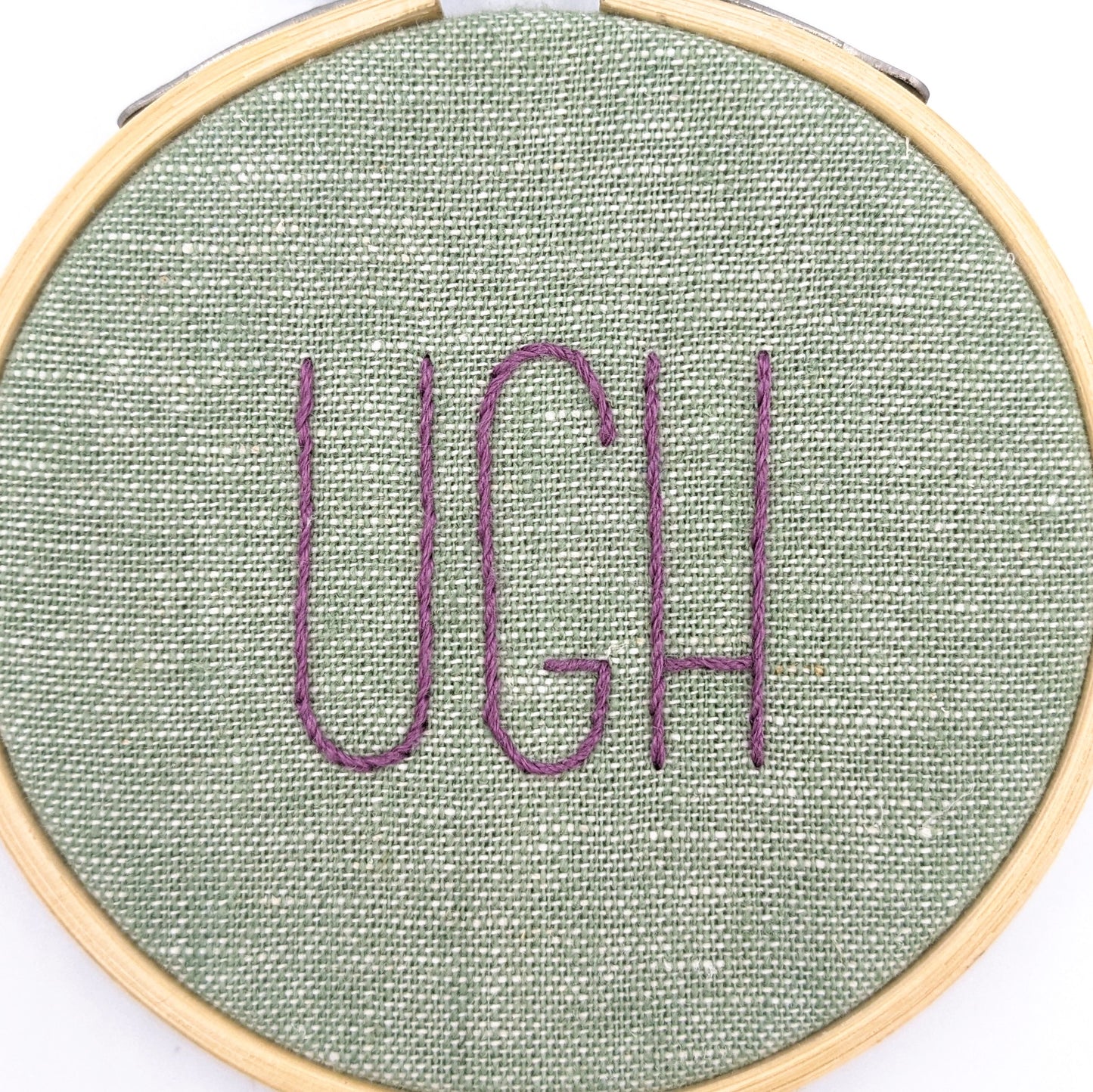 Purple & Green Ugh Embroidery Hoop Art