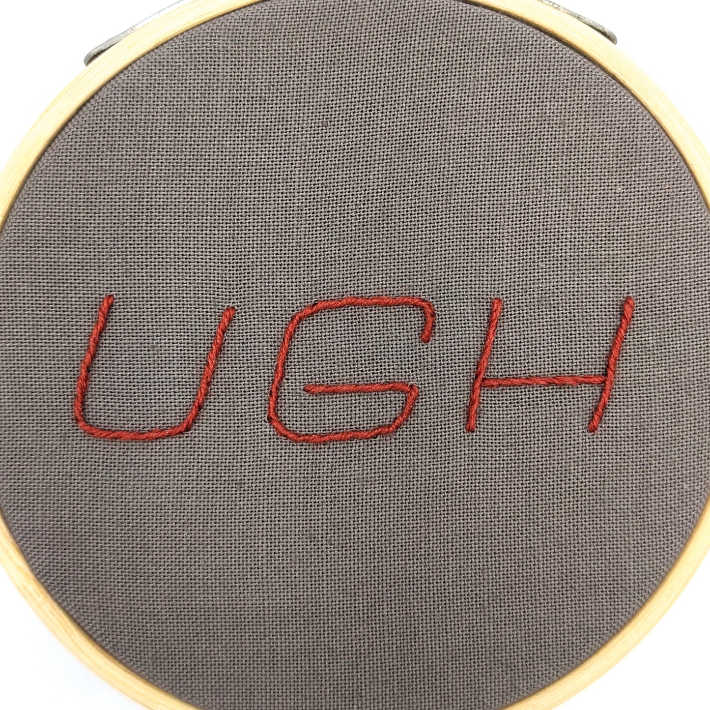 Red & Grey Ugh Embroidery Hoop Art