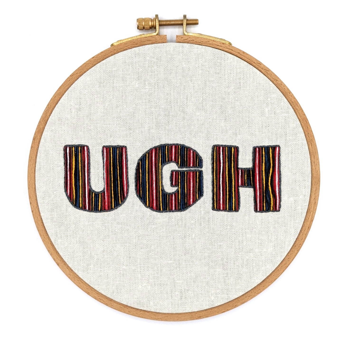 Flannel Stripe Ugh Embroidery Hoop Art