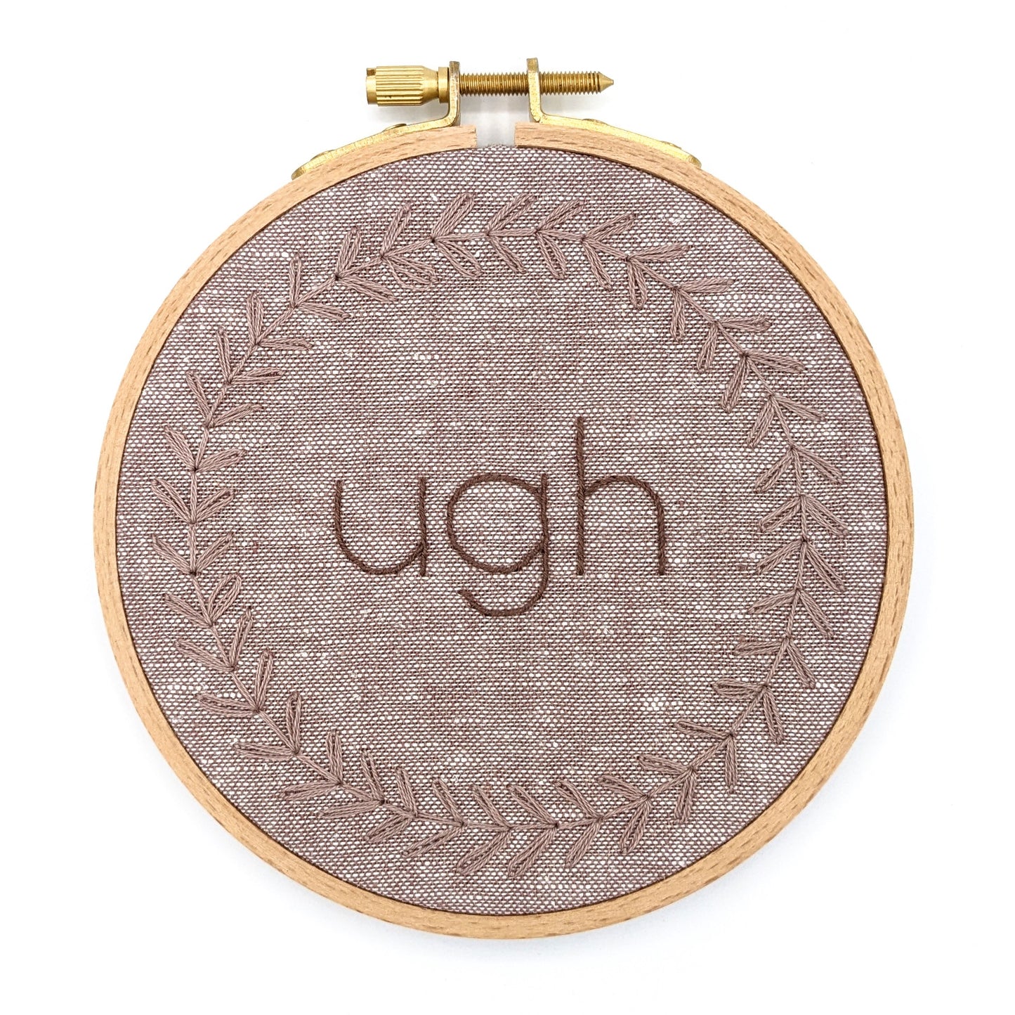 Mauve Wreath Ugh Embroidery Hoop Art