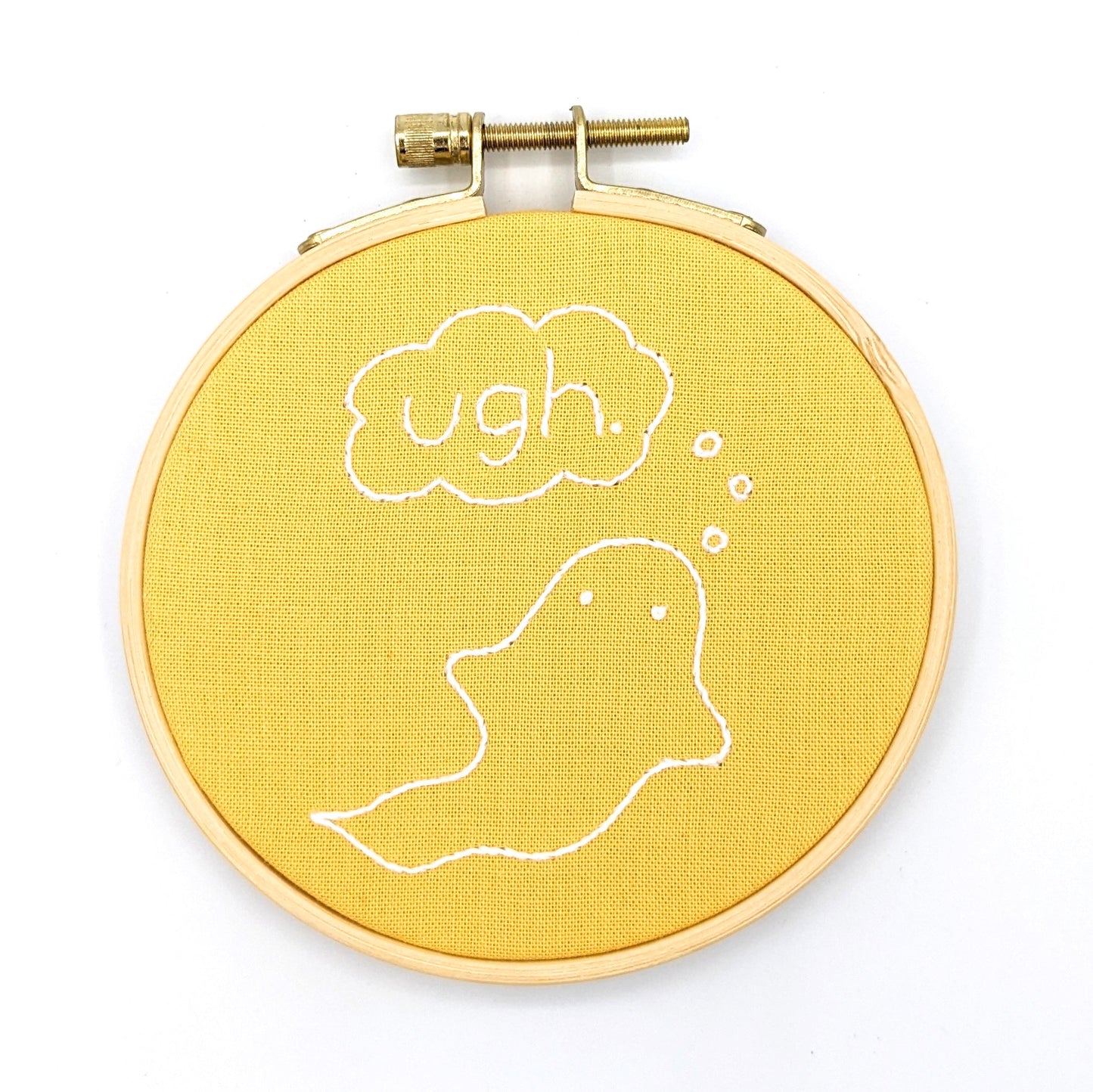 Yellow Ghost Ugh Embroidery Hoop Art