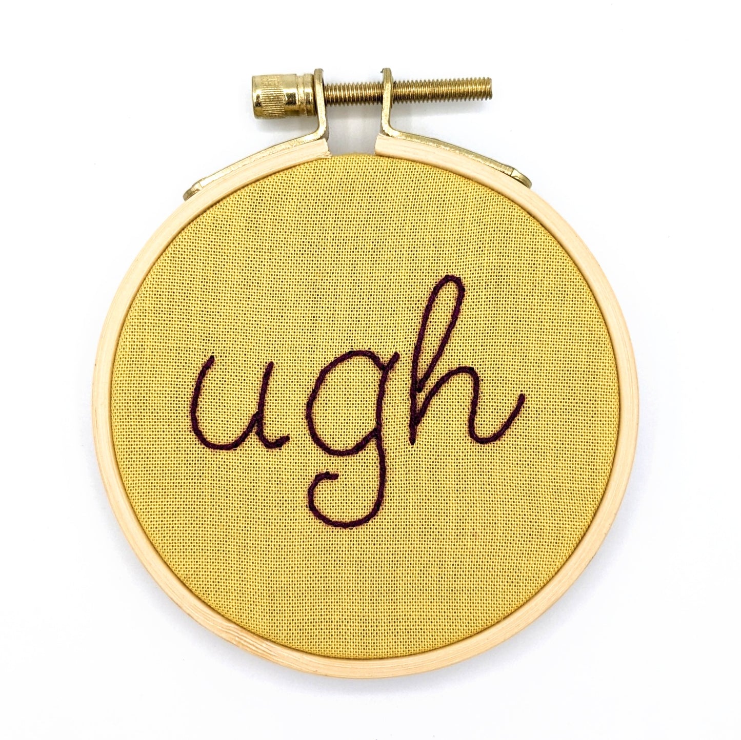 Fuschia & Yellow Ugh Embroidery Hoop Art