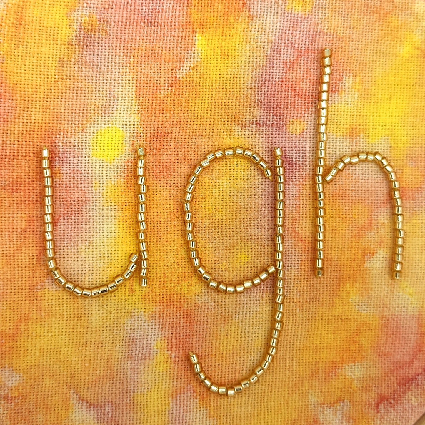 Yellow Bead & Watercolor Ugh Embroidery Hoop Art
