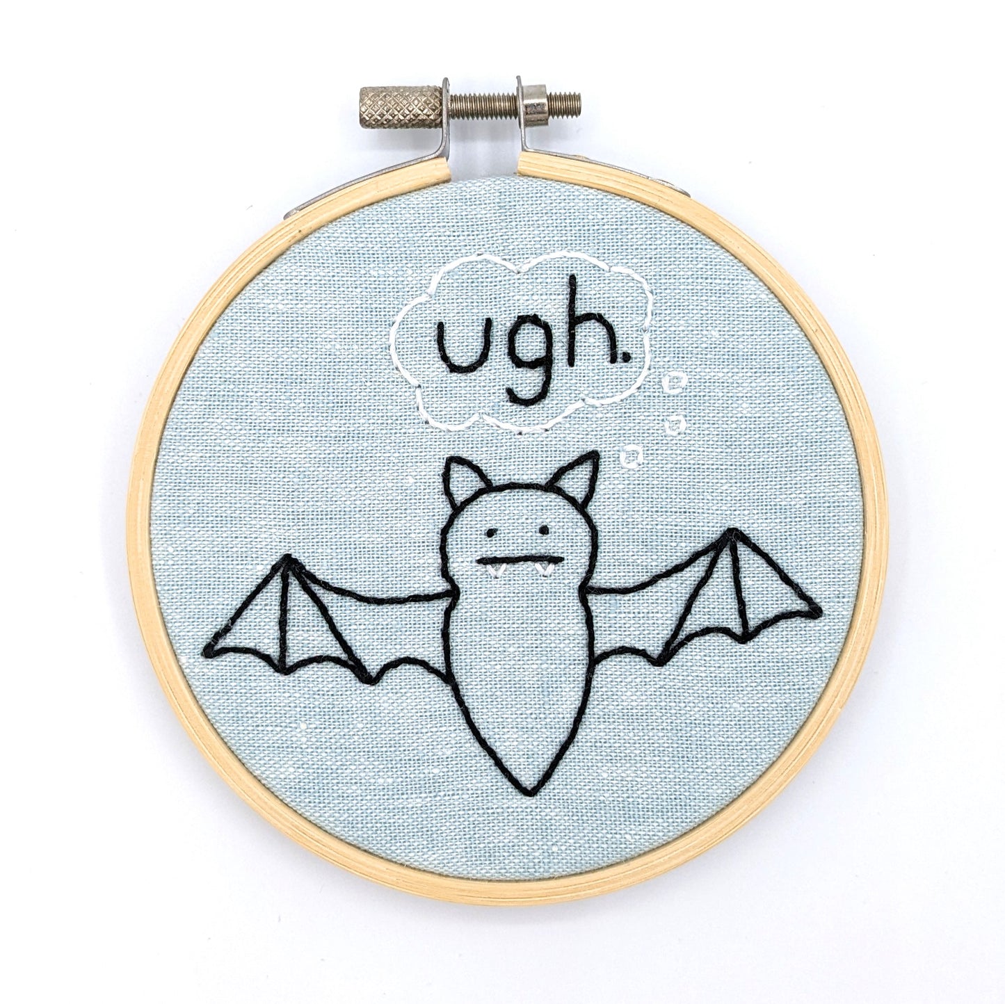 Seafoam Bat Ugh Embroidery Hoop Art