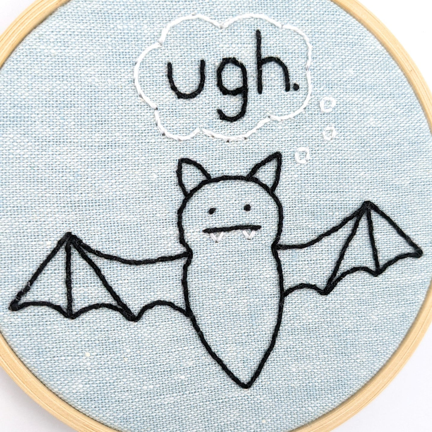 Seafoam Bat Ugh Embroidery Hoop Art