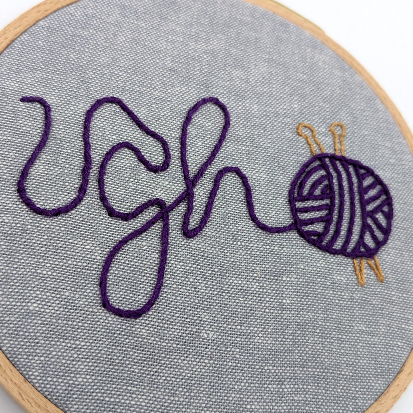 Purple Knitting Ugh Embroidery Hoop Art