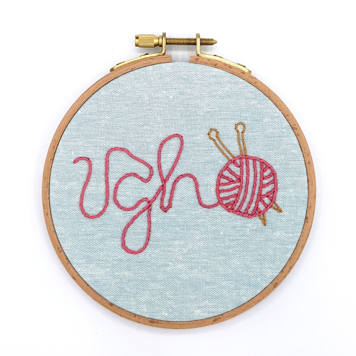 Pink Knitting Ugh Embroidery Hoop Art