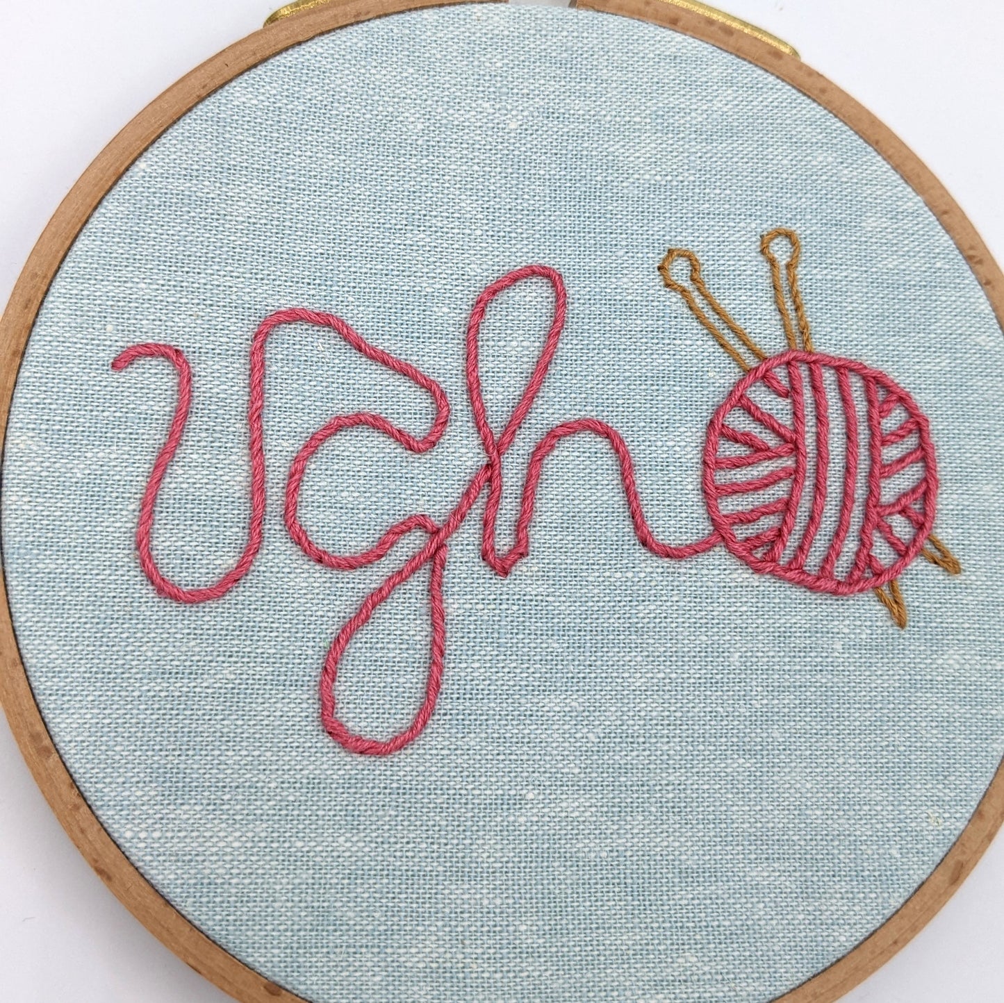 Pink Knitting Ugh Embroidery Hoop Art