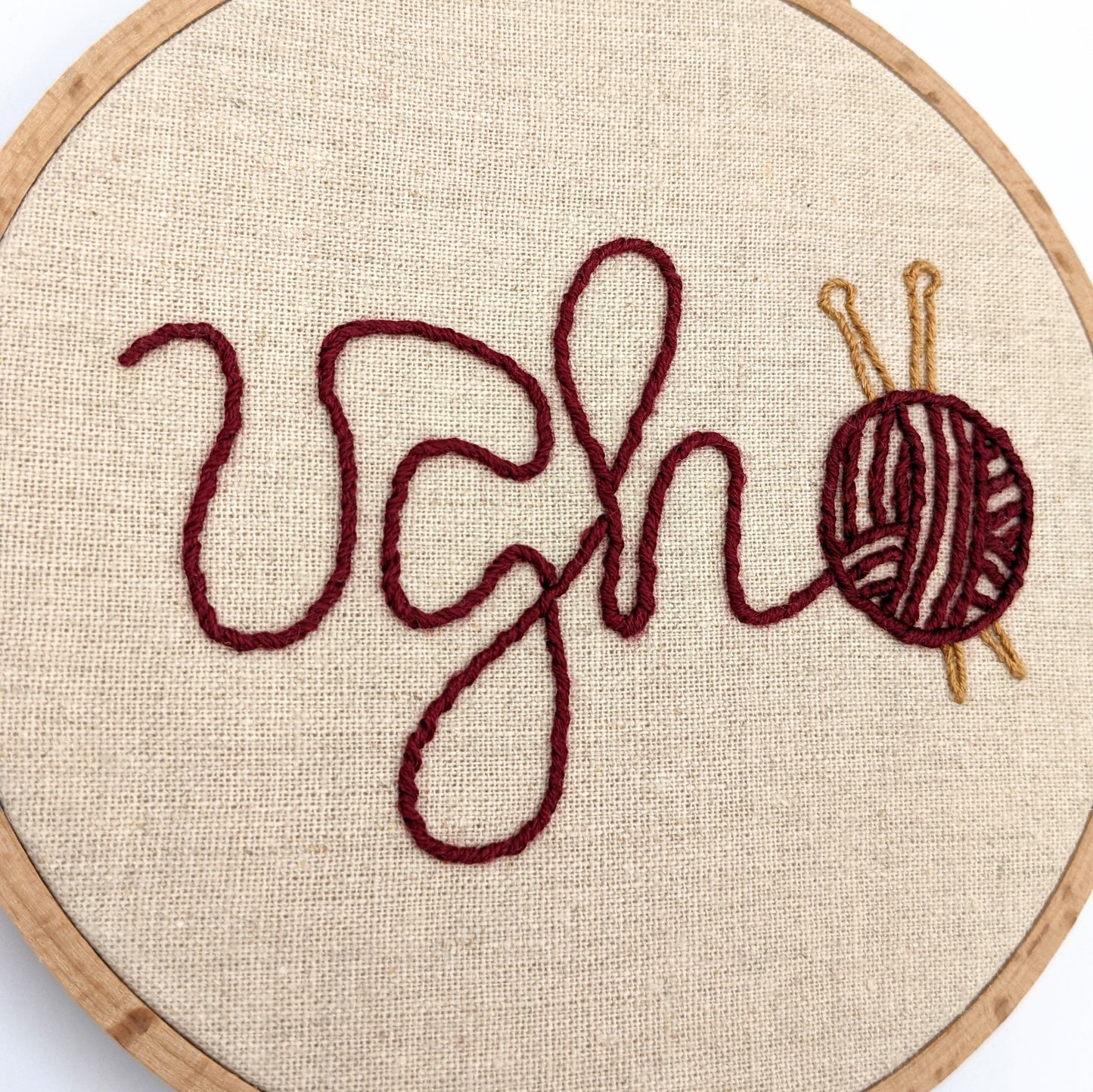 Red Knitting Ugh Embroidery Hoop Art