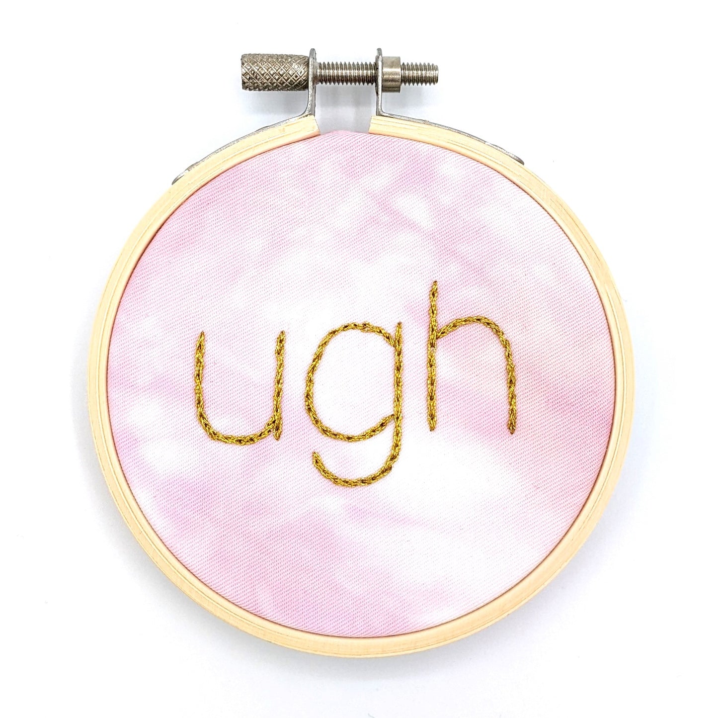 Metallic Gold & Pink Tie-Dye Ugh Embroidery Hoop Art