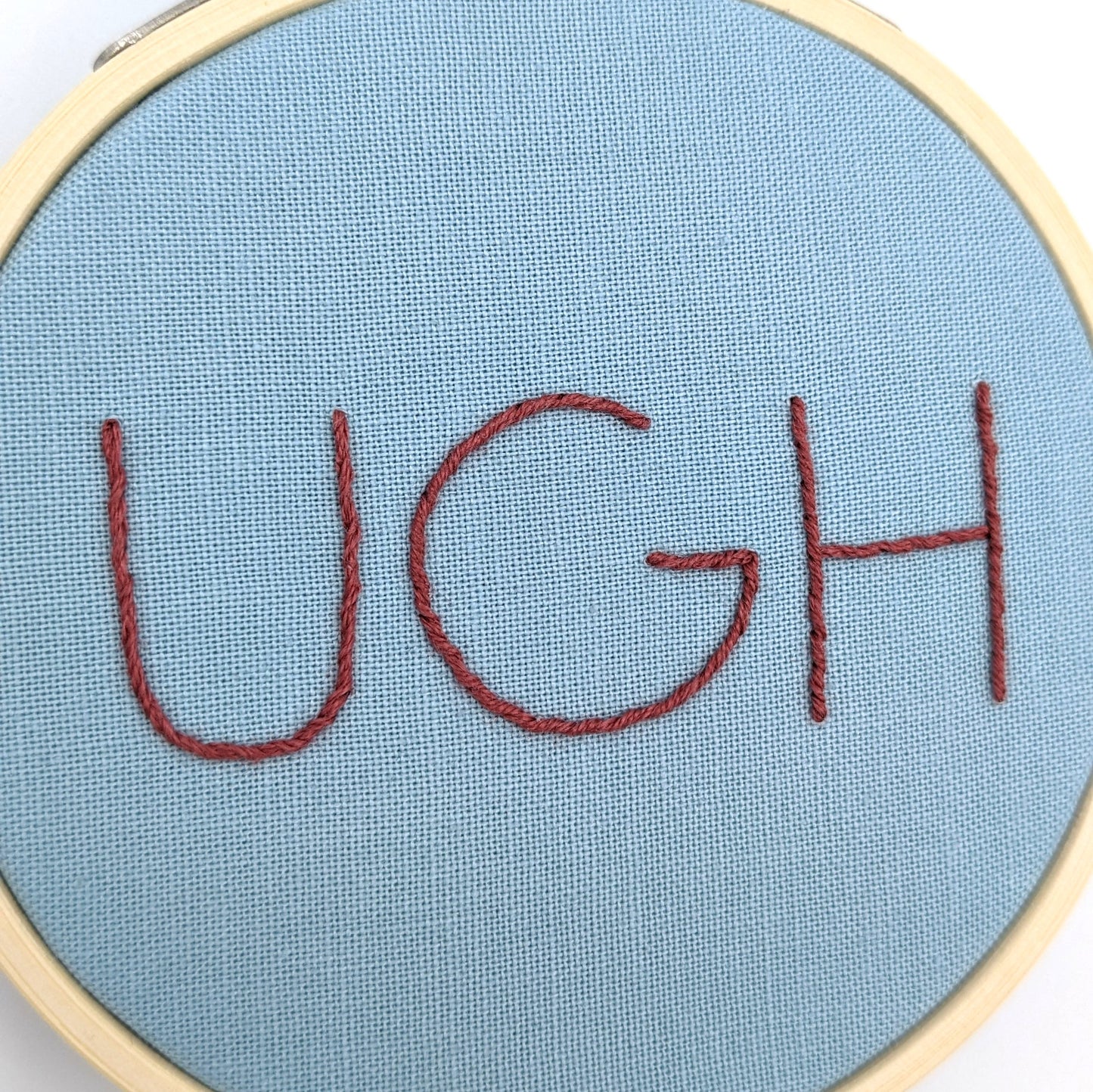 Pink & Blue Ugh Embroidery Hoop Art